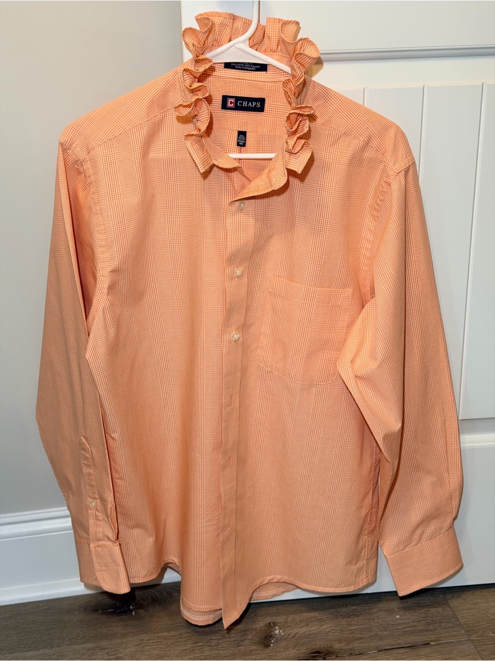 Chaps Peach Ruffle-Collar Button Down Shirt - Picture 2 of 4